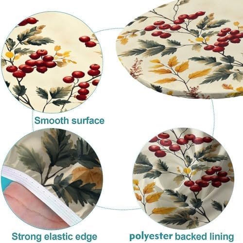 Oblong Tablecloth, Beige Winter Berry Botanical Pattern Printed on