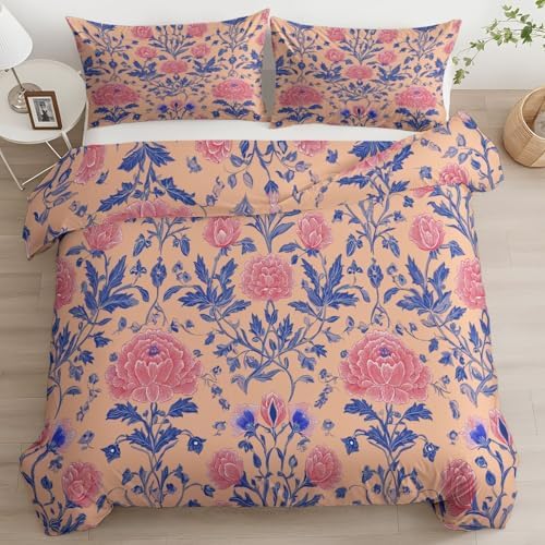 Queen Duvet Cover Set Children's Design Floral Texture Soft Microfiber