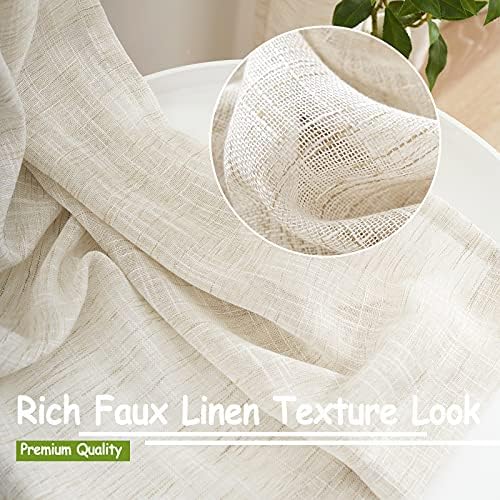 Linen Semi Sheer Curtains for Living Room 84" Natural Privacy Bedroom