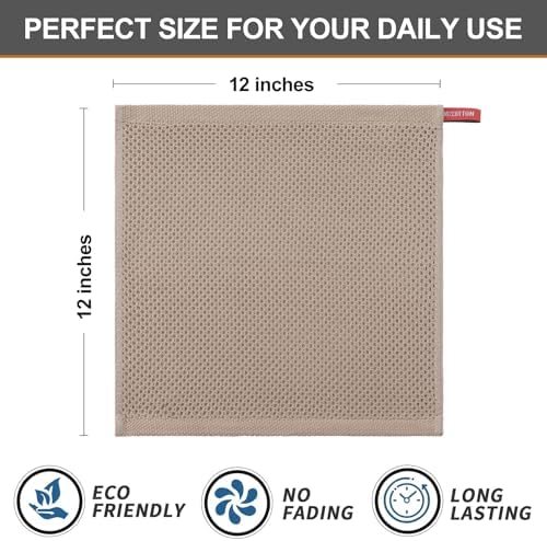 Kitinjoy 100% Cotton Waffle 6-Pack Kitchen Towels, 12" x 12", Tan