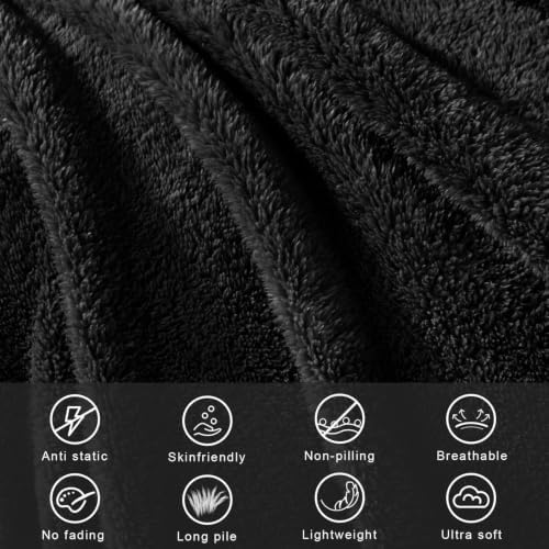 Exclusivo Mezcla Soft Plush Fleece Queen Size Bed Blanket, Black