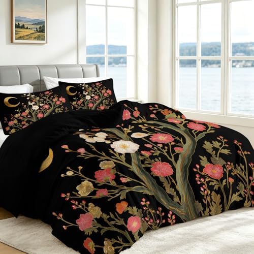 California King Duvet Cover Set Plants Flowers Moon Soft Microfiber