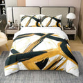 Feelyou Black Beige Gold Duvet Cover 100% Cotton Twin Size Abstract