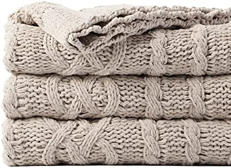 Battilo Light Grey Throw Blanket for Couch, Woven Chenille Knit Throw