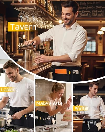 12 Pack Server Apron with 4 Pockets, Black
