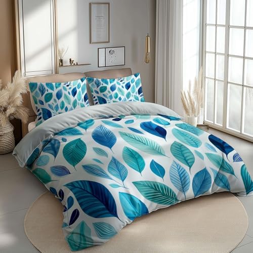 Grey Duvet Cover Set King Size, Kids Teens Watercolor Style Plant