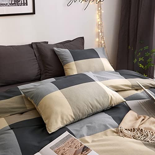VM VOUGEMARKET Full Comforter Set,3 Pieces Black Gray Plaid Bedding