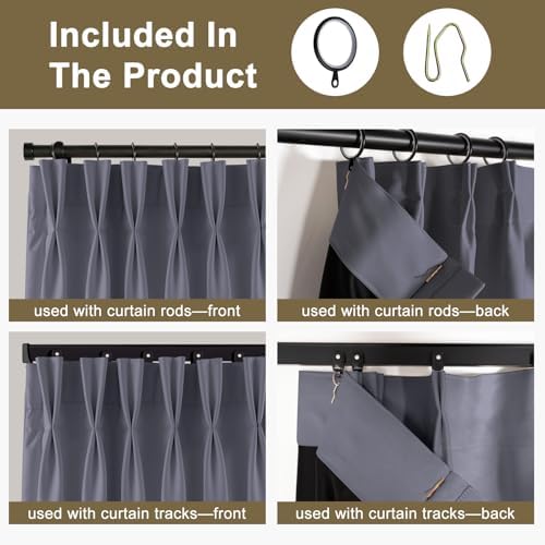 MaKefeile Pinch Pleated Curtains Blackout Two Pages Pinch Pleated