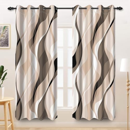 Cream Window Curtains Cream and Grey Abstract Striped Blackout Window