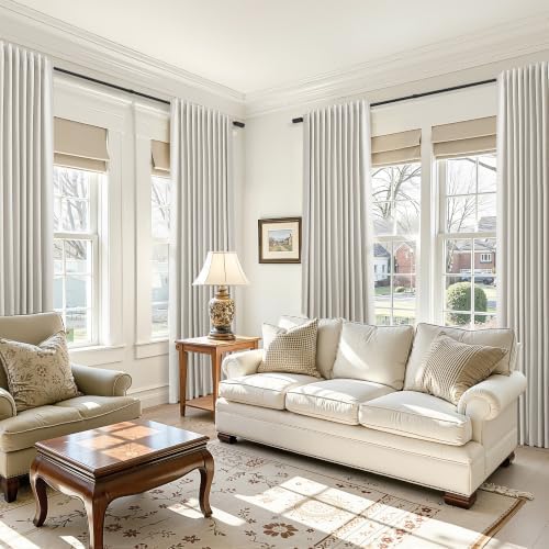 Joywell 100% Blackout Linen Curtains 94 Inches for Bedroom Cream