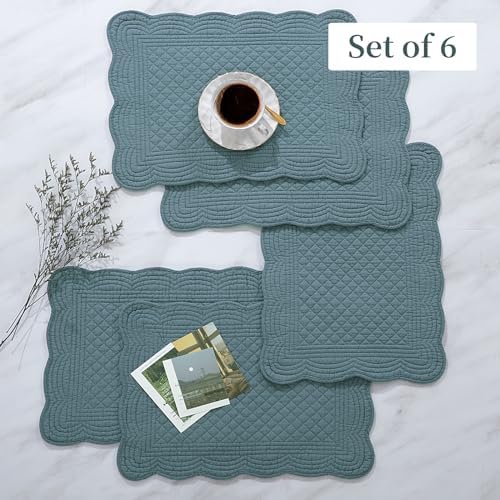 MABOZOO 100% Cotton Quilted Placemats Set of 6,Washable Cloth Table