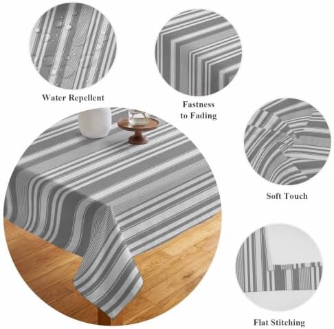 Rectangle Tablecloth, Neutral Textured Striped Waterproof Table Cloth