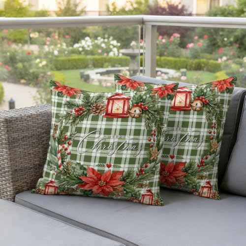 Christmas Outdoor Pillow Covers 18"x18" Set of 2,Waterproof Throw