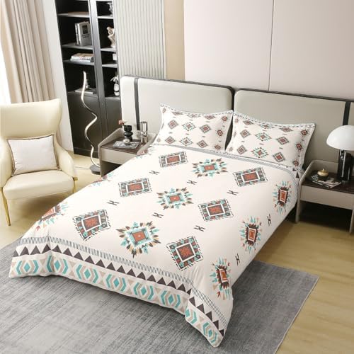 jejeloiu Bohemian Pattern Duvet Cover 100% Cotton Queen Size Geometric