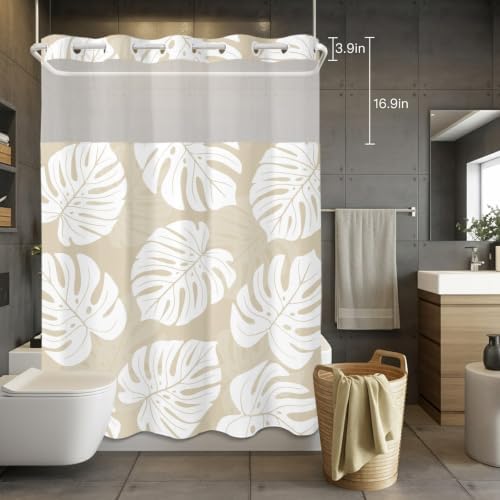 No Hook Tropical Botanical Shower Curtain with Snap in Liner Set