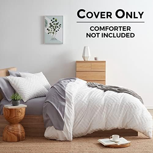 Nestl Boho Twin Duvet Cover Set - White 2 Piece Textured Bedding With