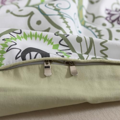 FADFAY Queen 100% Cotton Duvet Cover Set 3 Pieces Sage Green Paisley