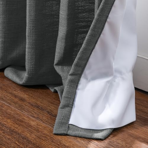 TWOPAGES Carbon Grey Thermal Insulated Curtain 84 Inch Long with White