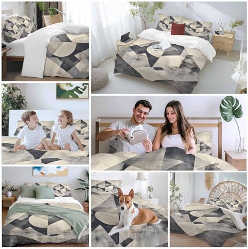 Duvet Cover Set Full Grey Color Block Abstract Geometric 3 Piece
