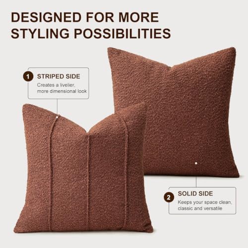 YCOLL Rust Boucle Pillow Covers 18x18 Set of 2, Textured Fall Throw