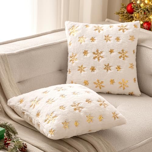 EMEMA Set of 2 Christmas Snowflake Decorative Throw Pillow Covers Soft
