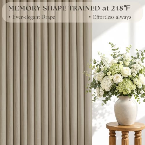 Light Brown Pinch Pleated Semi Sheer Linen Curtains 108 Inch Length
