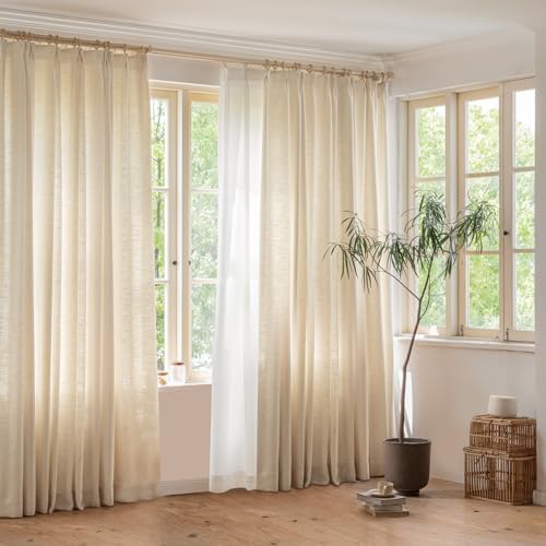 Sand Beige Privacy Window Curtains 108 inches Long, Double Pleated