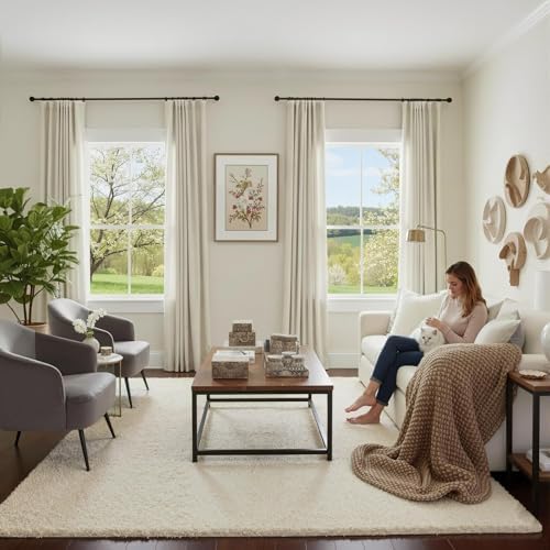 NICETOWN Ivory White Velvet Curtains 108'' Length 2 Panels, Living