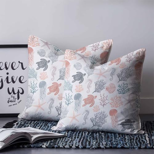20x20 Pillow Covers Set of 2, Red Grey Coastal Throw Pillow Covers