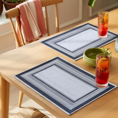 Cotton Linen Placemats for Dining Table Set of 8 Nested Square Art