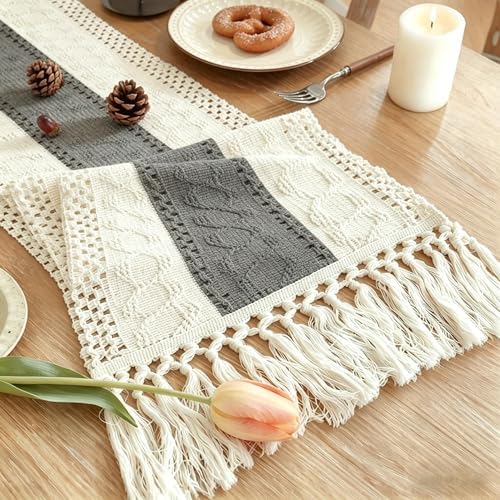 Boho Table Runner for Home Decor with Tassels 72 Inches Long