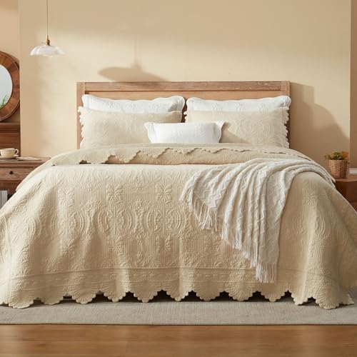MarCielo 3-Piece 100% Cotton Oversized Bedspread Lightweight Quilt