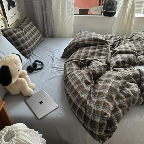 DONEUS Buffalo Plaid Duvet Cover Set 100% Washed Cotton Natural Linen