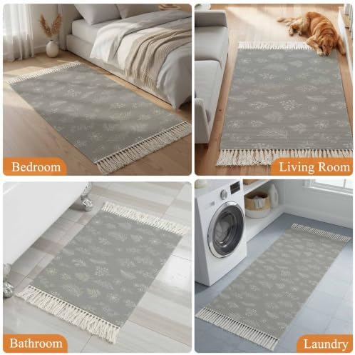 Grey Botanical Hallway Runner Rug 2'x5', Farmhouse Summer Floral