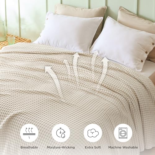 Bedsure Cooling Cotton Waffle Blanket Bundle Cooling Sheets King