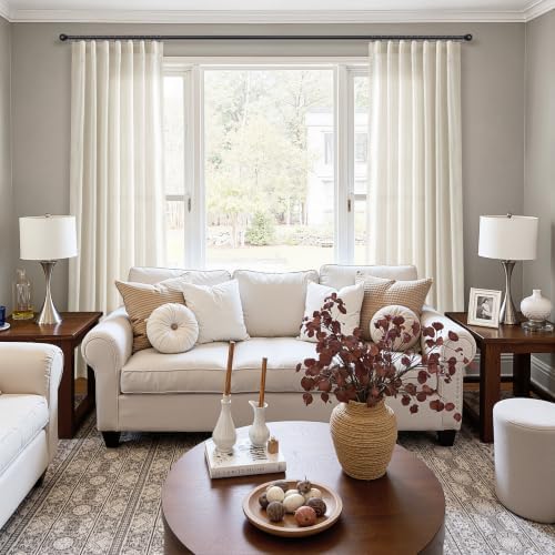 Nanspring Extra Long Linen Curtains 120 Inches Length Back Tab Birch