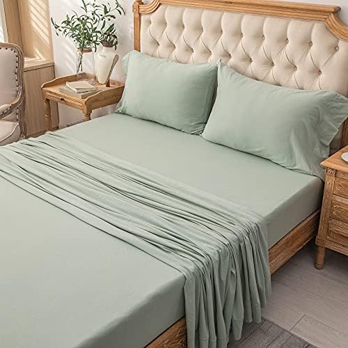 PURE ERA Jersey Knit 4pc Bed Sheet Set 100% T-Shirt Cotton Super Soft