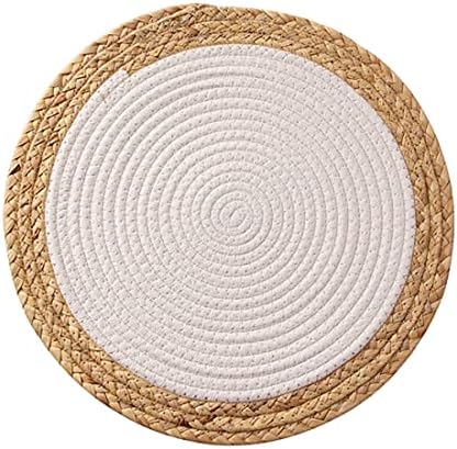 Fennco Styles Hand-Woven Rattan Cotton Rope Placemats 14-Inch Round