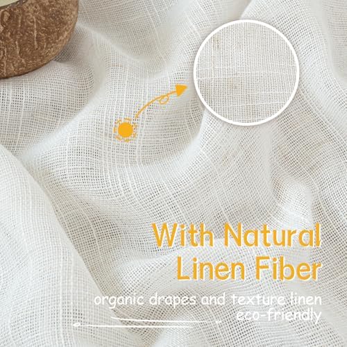 YoungsTex Extra Long Linen Semi Sheer Curtains 108 Inch Length - Ivory
