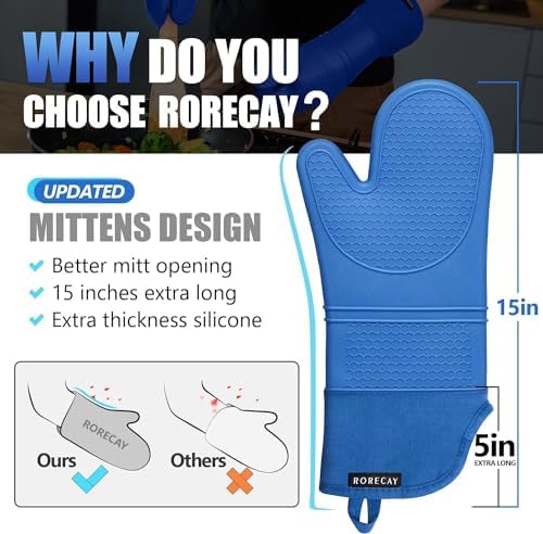 RORECAY Silicone Oven Mitts and Pot Holders Sets, Gloves for Kitchen