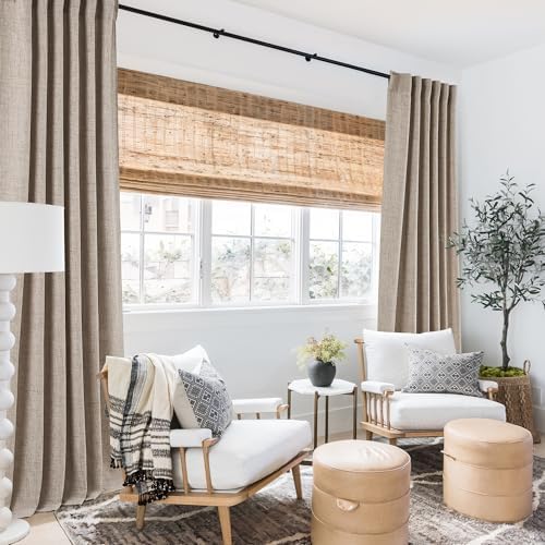 RYB HOME Linen Semi Sheer Curtains for Bedroom Living Room 84 inches