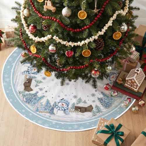 AVOIN colorlife 48 Inch Snowflake Snowman Tree Skirt