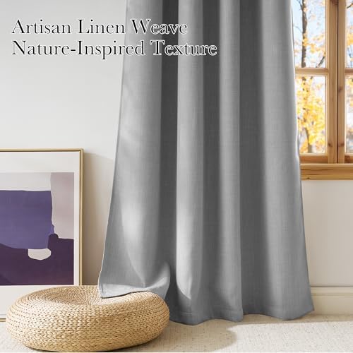 NICETOWN Short Faux Linen Light Grey Blackout Curtains 63 inches Long