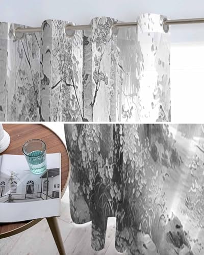 Grey Sheer Curtains 63 Inch Length Grommet Semi Sheer Drapes for