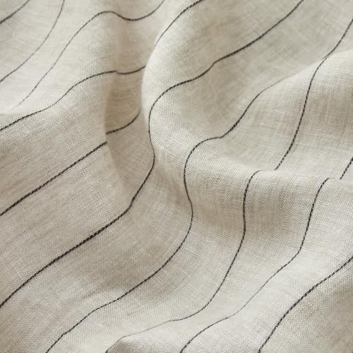 mixinni 3 Piece Striped Duvet Cover Set, Neutral Washed Cotton Linen