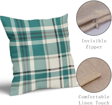 Teal Plaid Pillow Covers 22x22 Set of 2 Christmas Buffalo Checkered