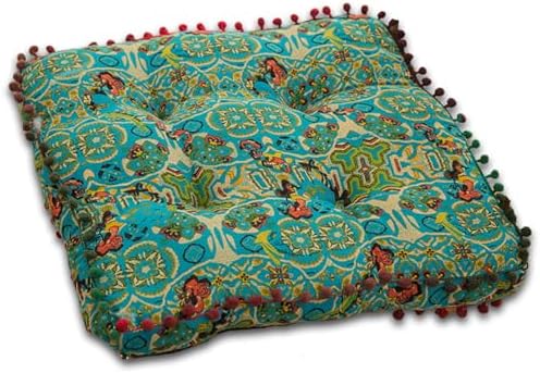 ELEFOCUS Blue Bohemian Seat Cushion,Indoor Boho Chair Cushions for