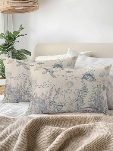 Outdoor Pillows Waterproof, Turtle Coastal Bedding Throw Pillows with