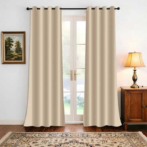 Beige Blackout Curtains 108 Inches Long for Bedroom Thermal Insulated