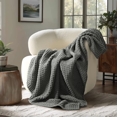 EVERGRACEHOME Chunky Chenille Knit Throw Blanket, 50 x 60, Charcoal